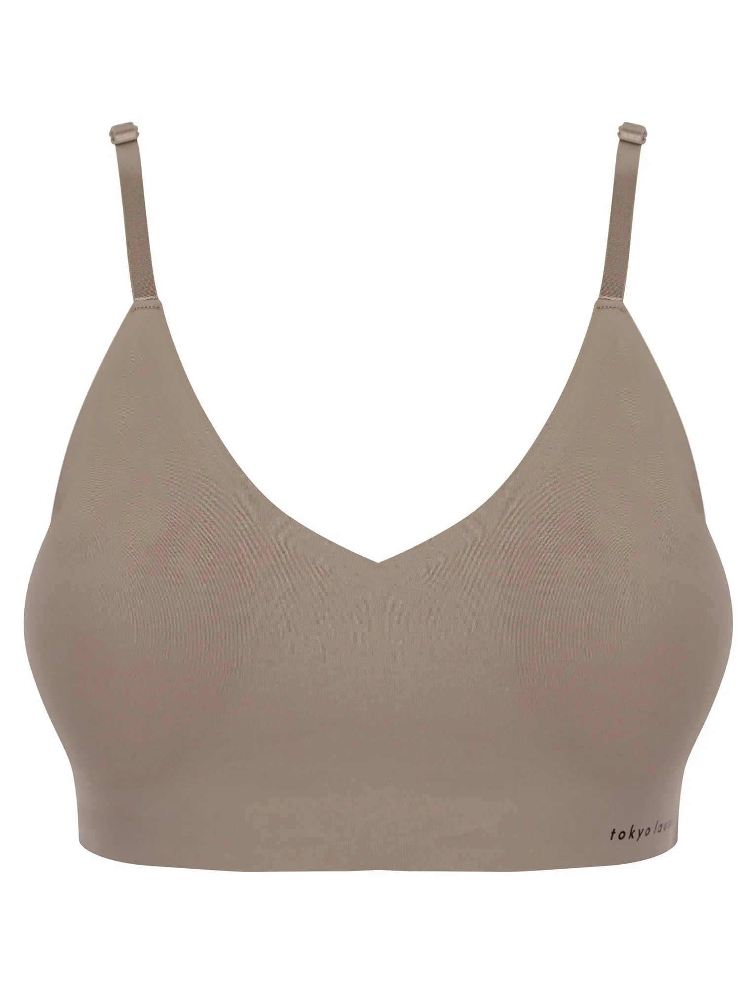 Lola (2 Pack) Non-Wired Full Cup Soft Padded Stretch Nylon Bralette with Back Lace Detail in Jet Black / Mink - Tokyo Laundry