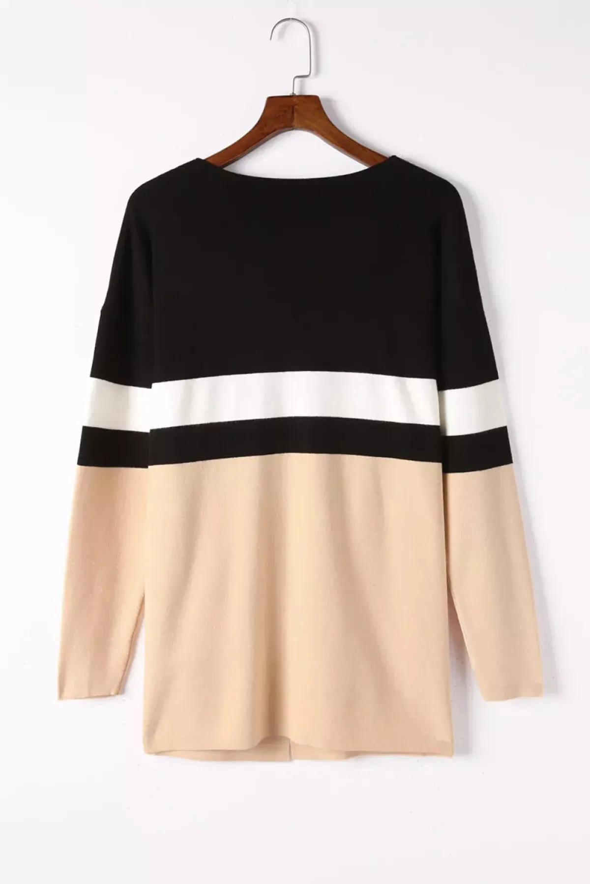 Long Knitwear Striped Open Front Cardigan Apricot