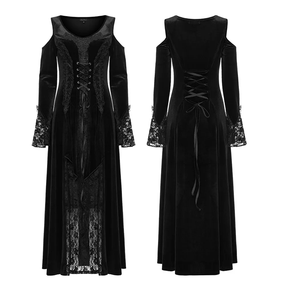 Luxurious Velvet Goth Gown with Sexy Lace Detail