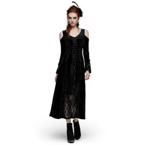 Luxurious Velvet Goth Gown with Sexy Lace Detail