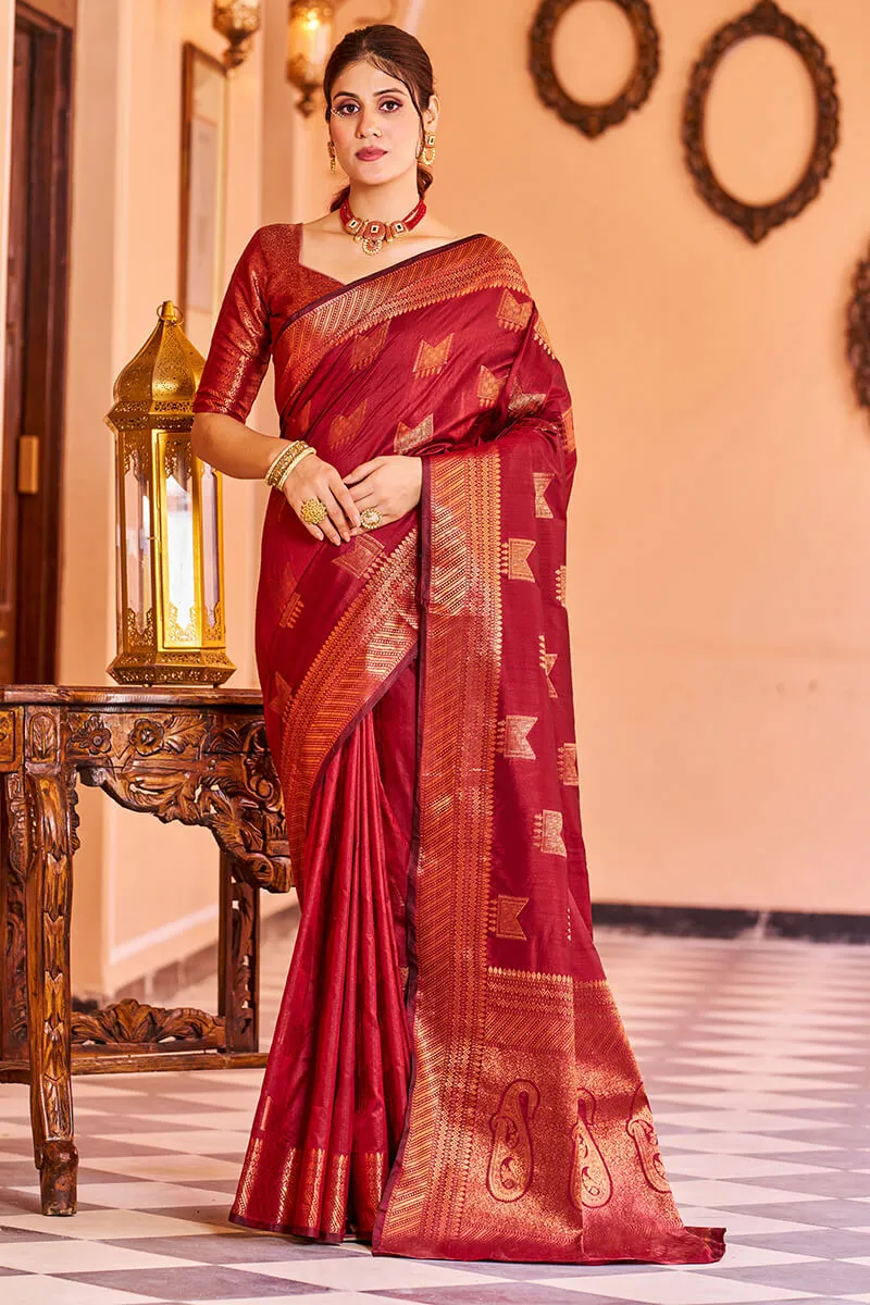 Majesty Red Soft Banarasi Silk Saree With Opulent Blouse Piece