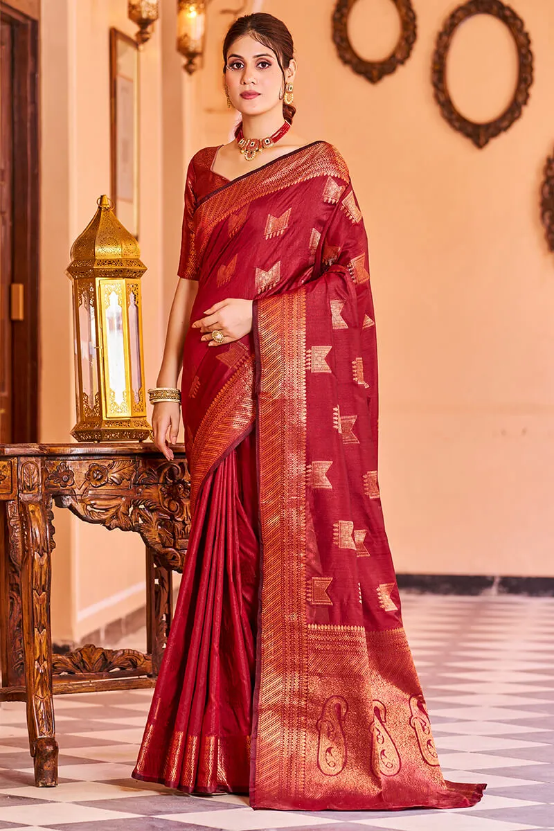 Majesty Red Soft Banarasi Silk Saree With Opulent Blouse Piece