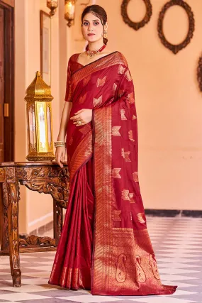 Majesty Red Soft Banarasi Silk Saree With Opulent Blouse Piece