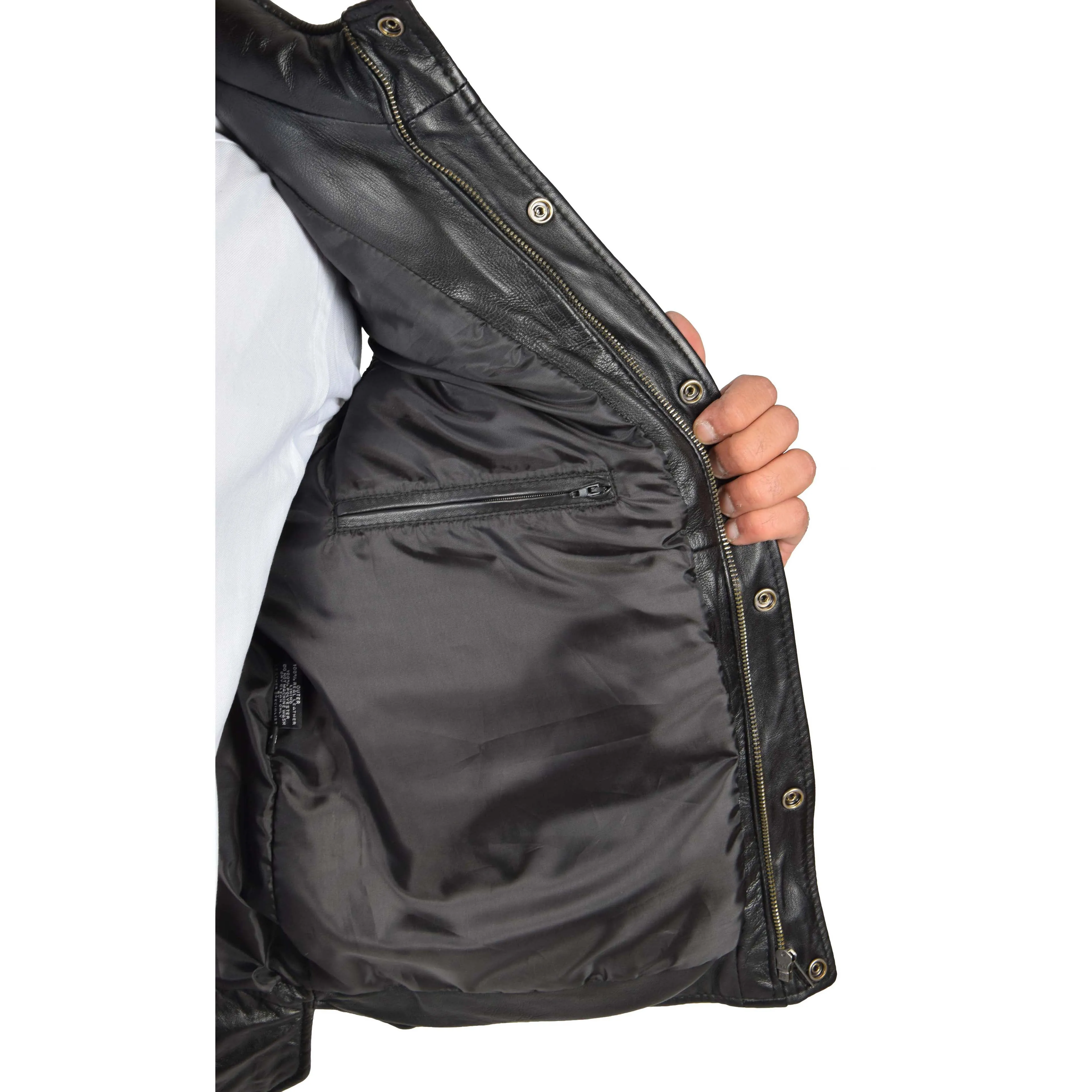 Mens Quilted Leather Waistcoat Body Warmer Gilet Jeff Black