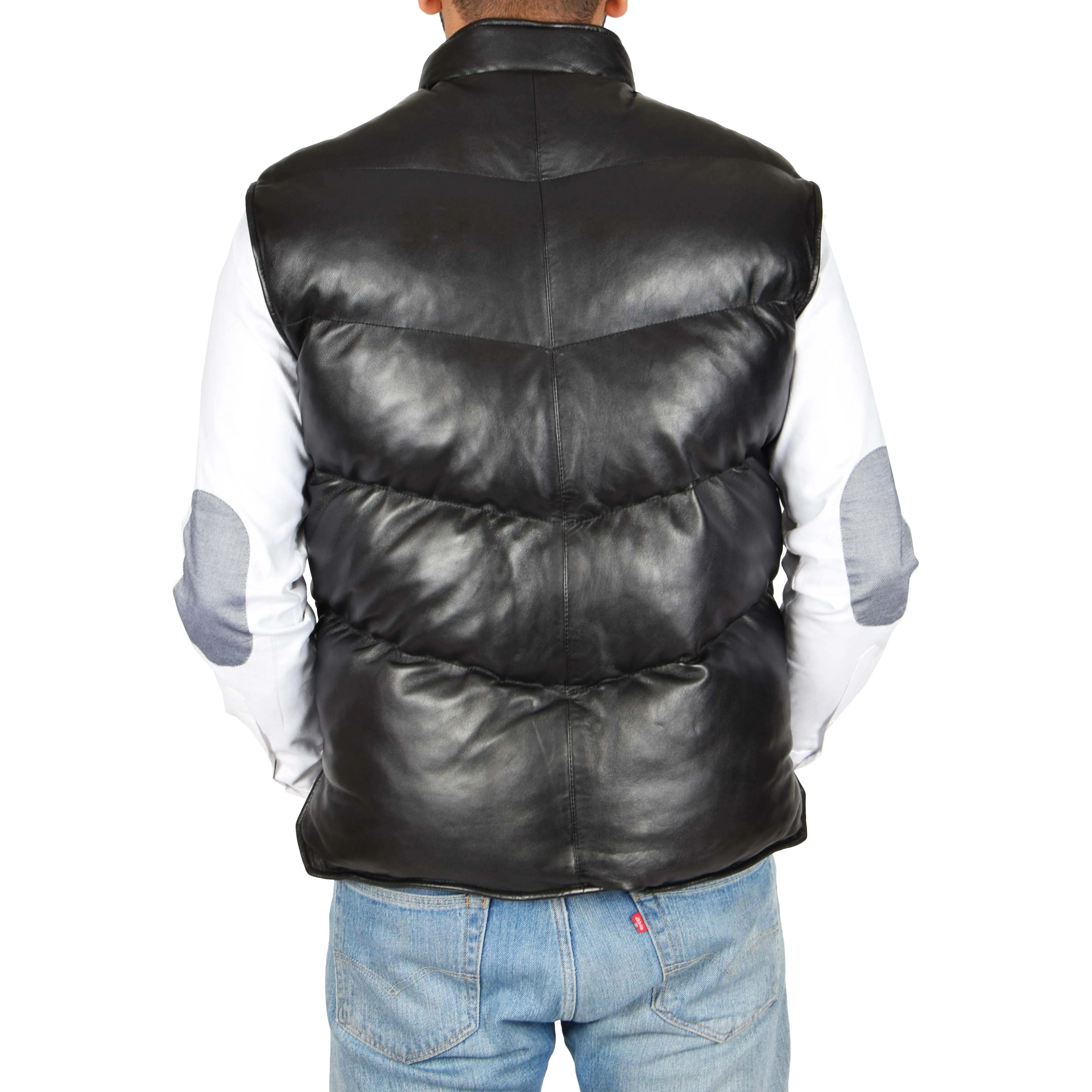 Mens Quilted Leather Waistcoat Body Warmer Gilet Jeff Black