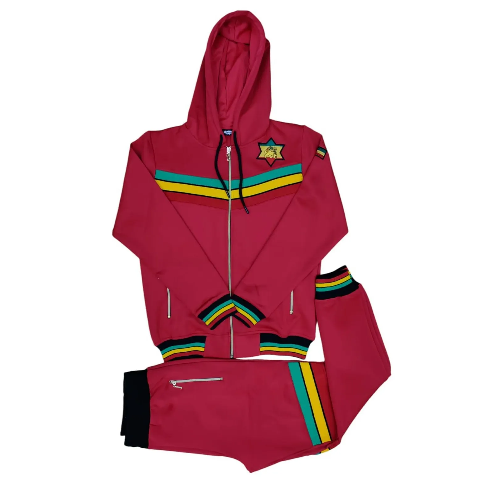 Mens Tracksuit 2 Piece Zipper Rasta Multicolour Men's Matching Sweatshirts Sweatpants Athletic Hoodie & Joggers Zip Pants Bottoms Track Suit