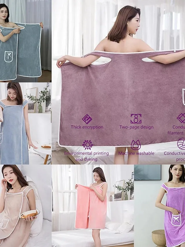 MicroFiber Wearable Bath Towel Dress Super Absorbent Home Wear Bath Skirt Bath Towel Ladies Water-Absorbent Soft Thick Wrapped Bathrobe Quick-dry