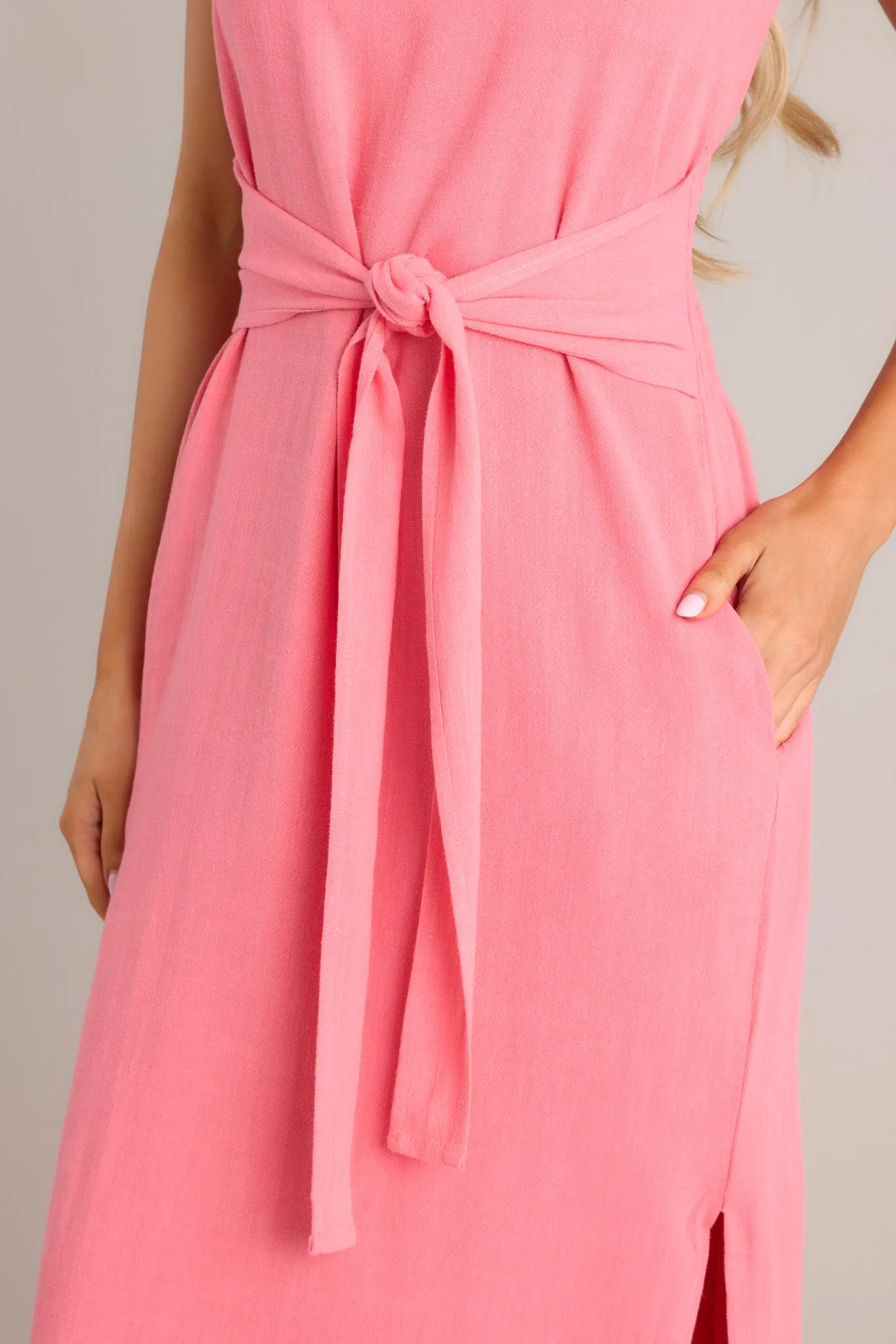 Nurturing Spirit Coral Waist Tie Maxi Dress