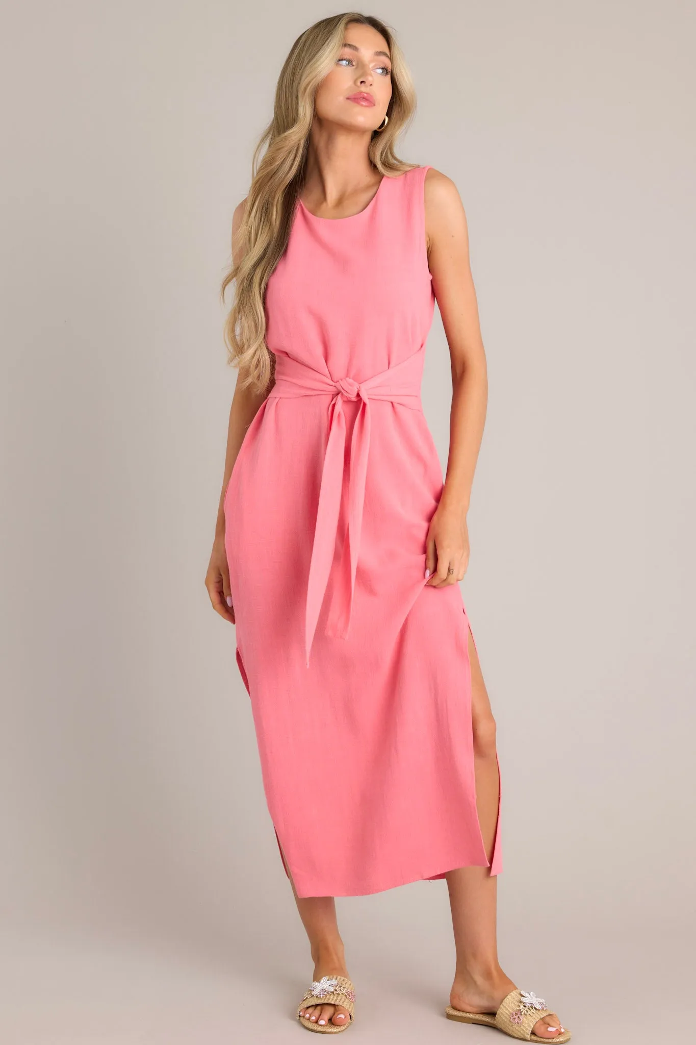Nurturing Spirit Coral Waist Tie Maxi Dress