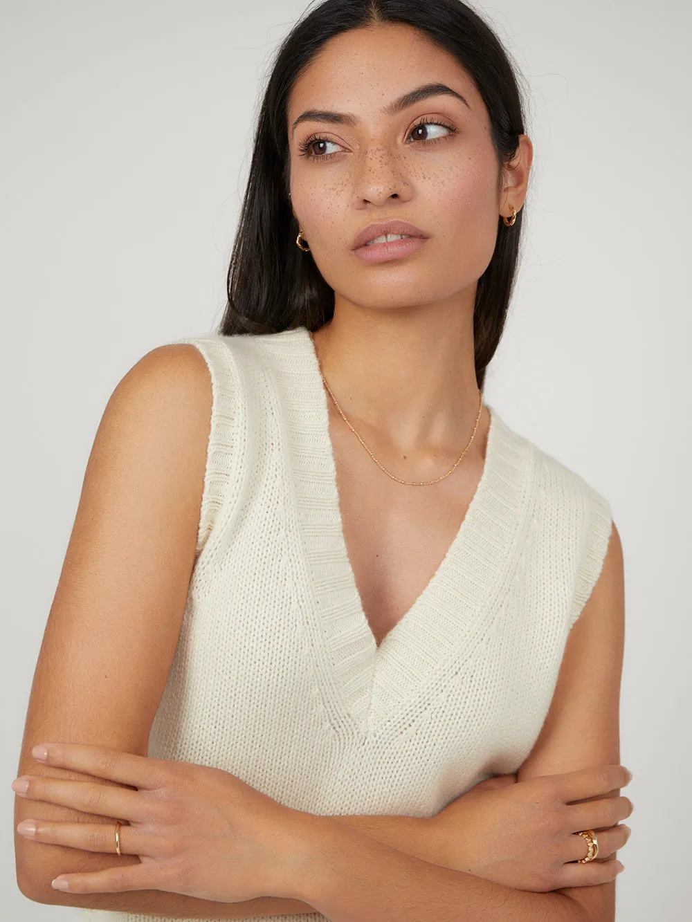 Octavia Sleeveless Natural White Cashmere Tank