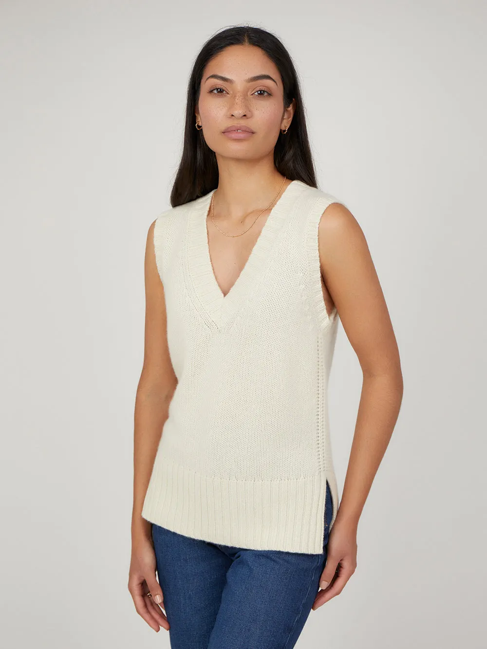 Octavia Sleeveless Natural White Cashmere Tank