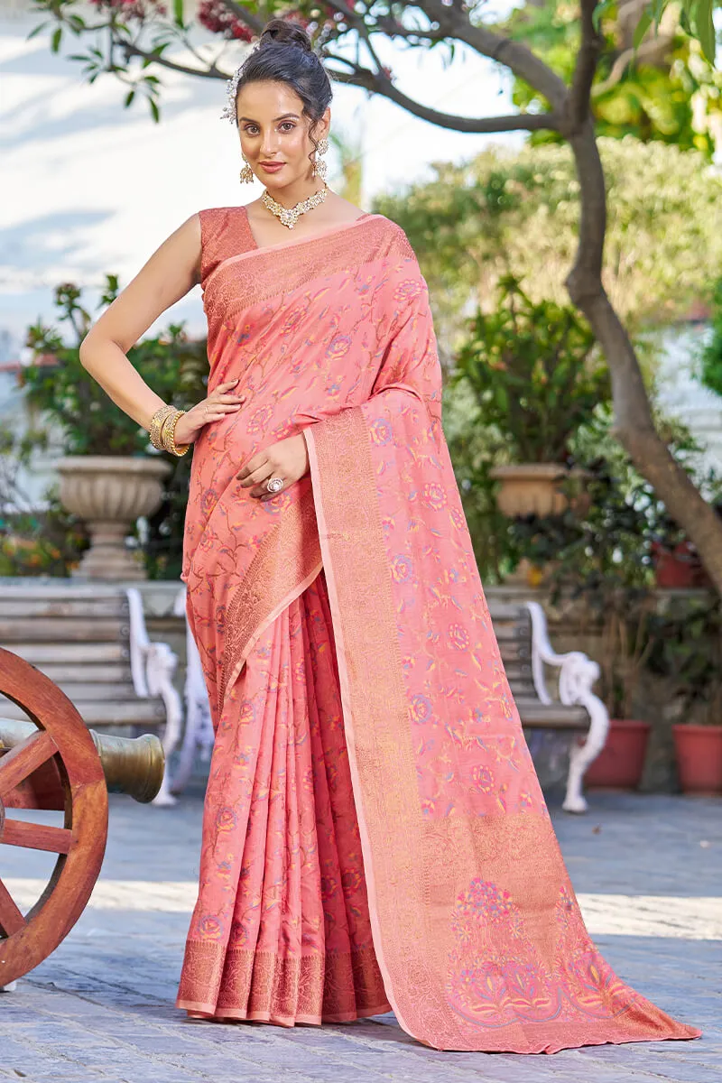 Opulent Pink Pashmina saree With Effervescent Blouse Piece