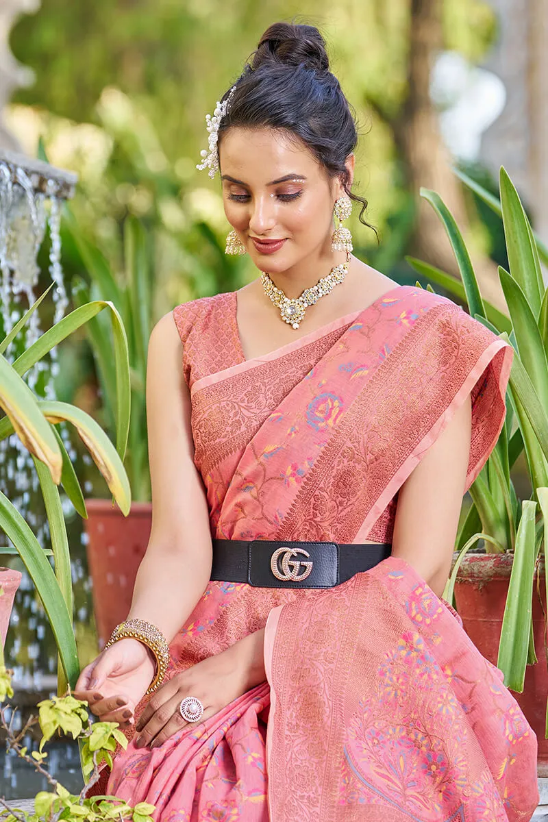 Opulent Pink Pashmina saree With Effervescent Blouse Piece
