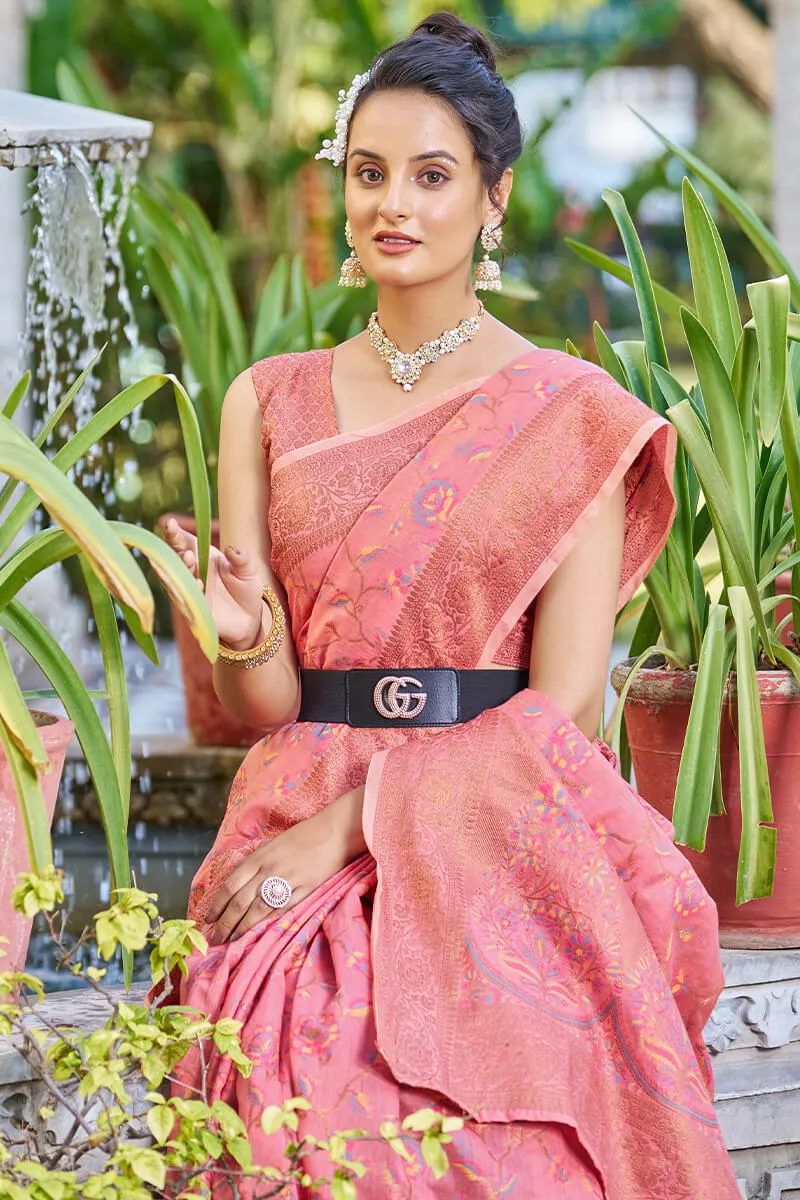 Opulent Pink Pashmina saree With Effervescent Blouse Piece