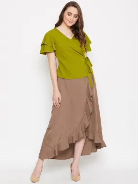 Overlap Top & Ruffle Skirt Set (Sku-BLMG20288)