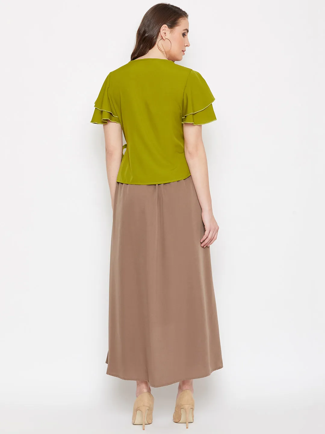 Overlap Top & Ruffle Skirt Set (Sku-BLMG20288)
