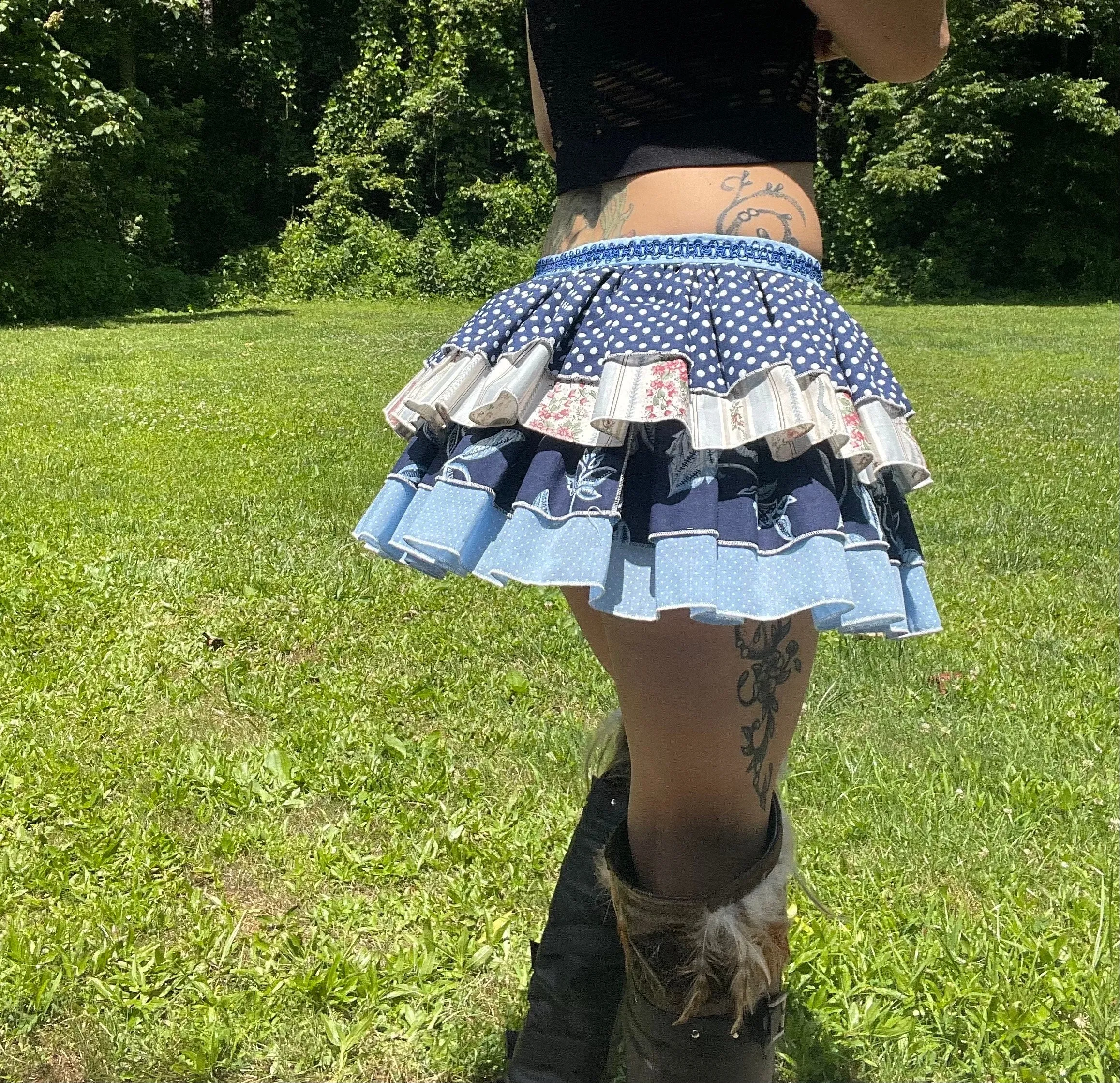 Party-ready Blue Polka Dot Bustle Skirt - Festival Belt, Burlesque Style, Pin Up Perfection