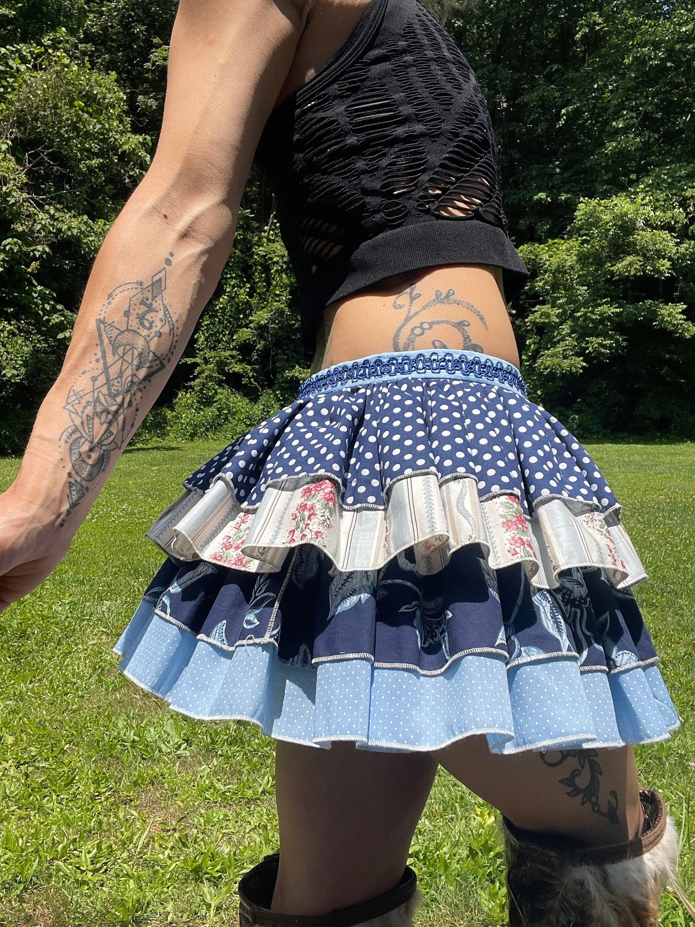 Party-ready Blue Polka Dot Bustle Skirt - Festival Belt, Burlesque Style, Pin Up Perfection