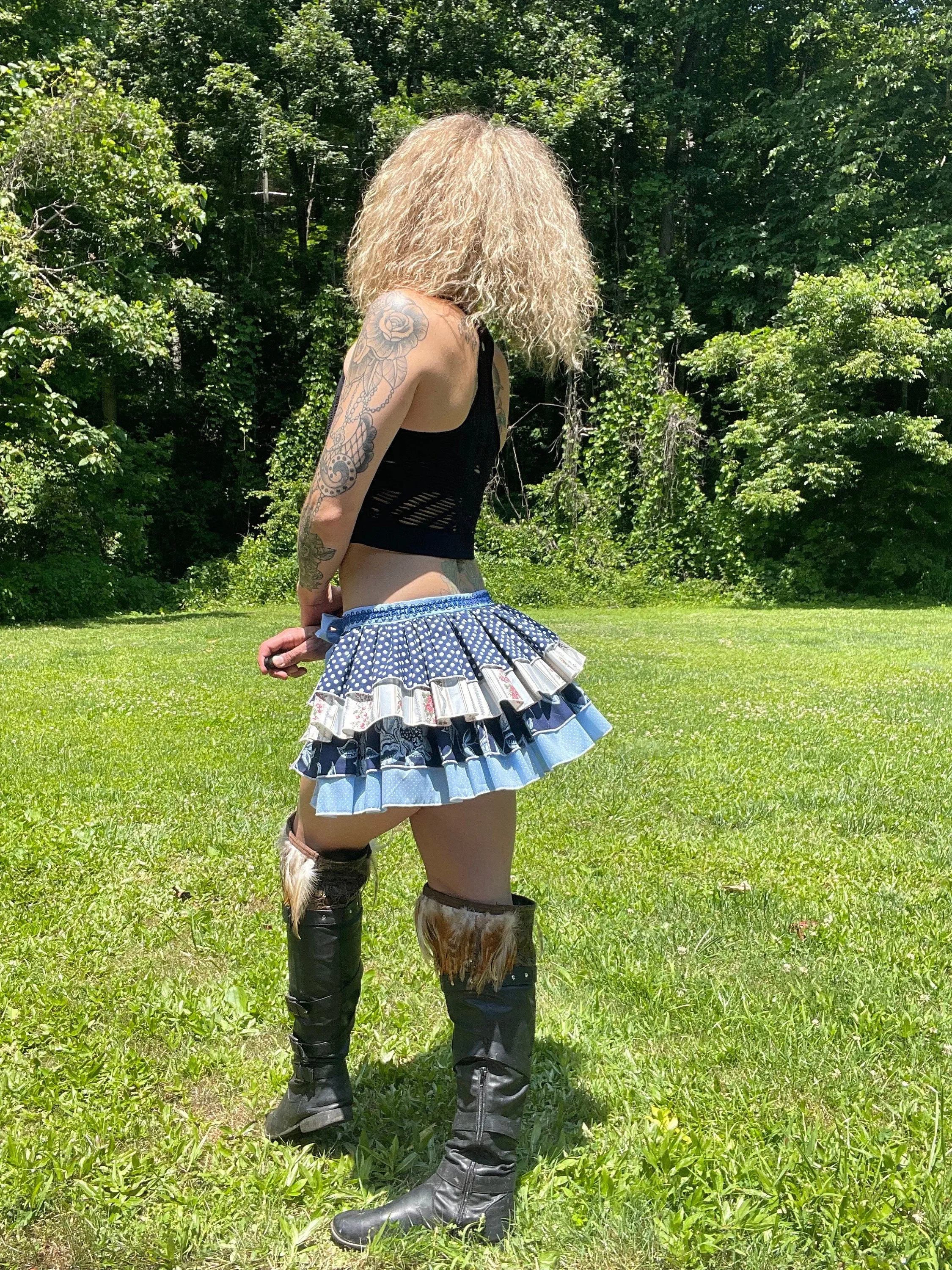Party-ready Blue Polka Dot Bustle Skirt - Festival Belt, Burlesque Style, Pin Up Perfection