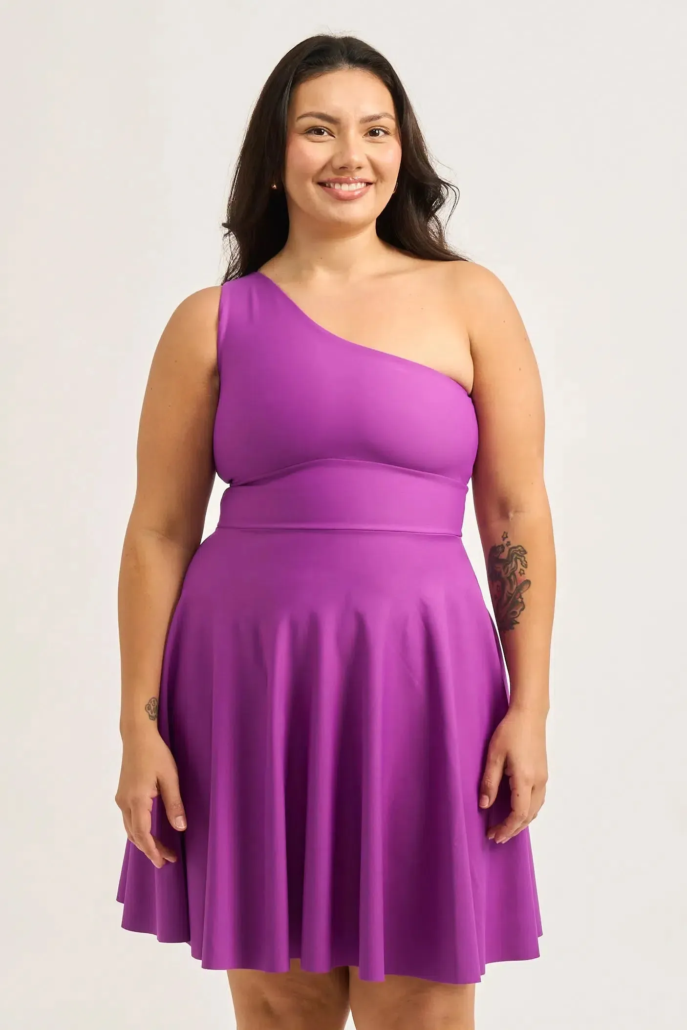 Performance One Shoulder Comfort Crop Mini Dress - Purple
