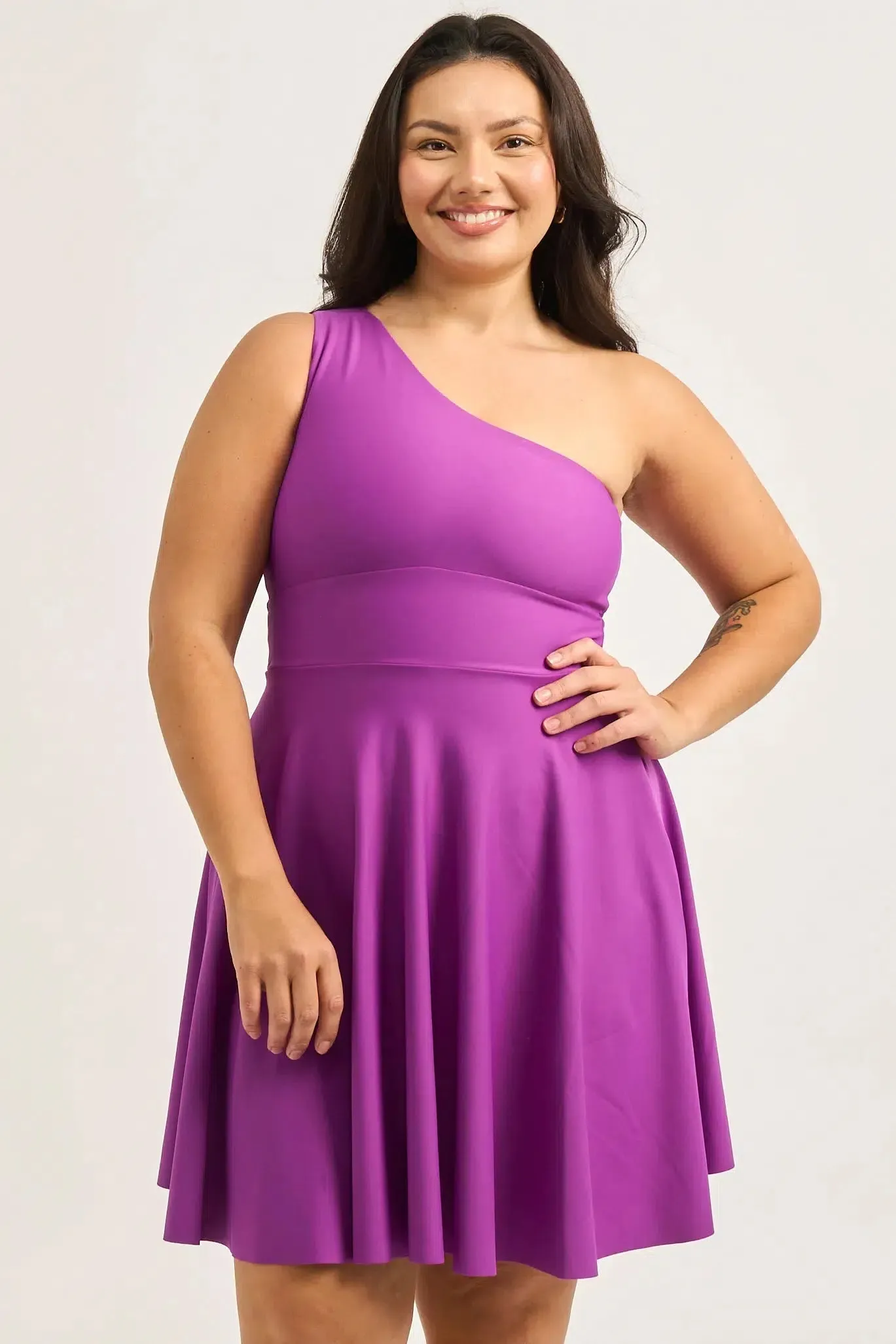 Performance One Shoulder Comfort Crop Mini Dress - Purple
