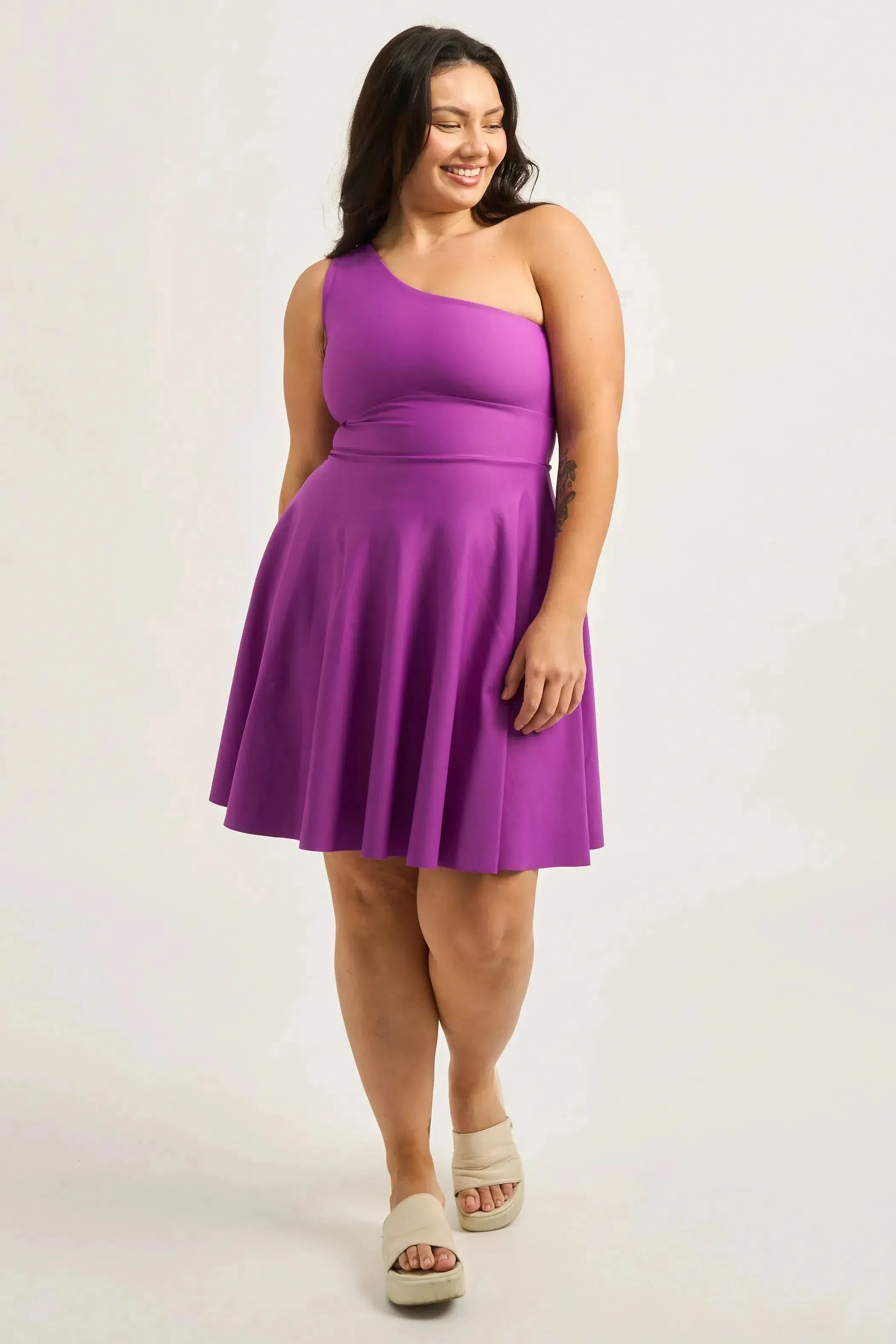 Performance One Shoulder Comfort Crop Mini Dress - Purple