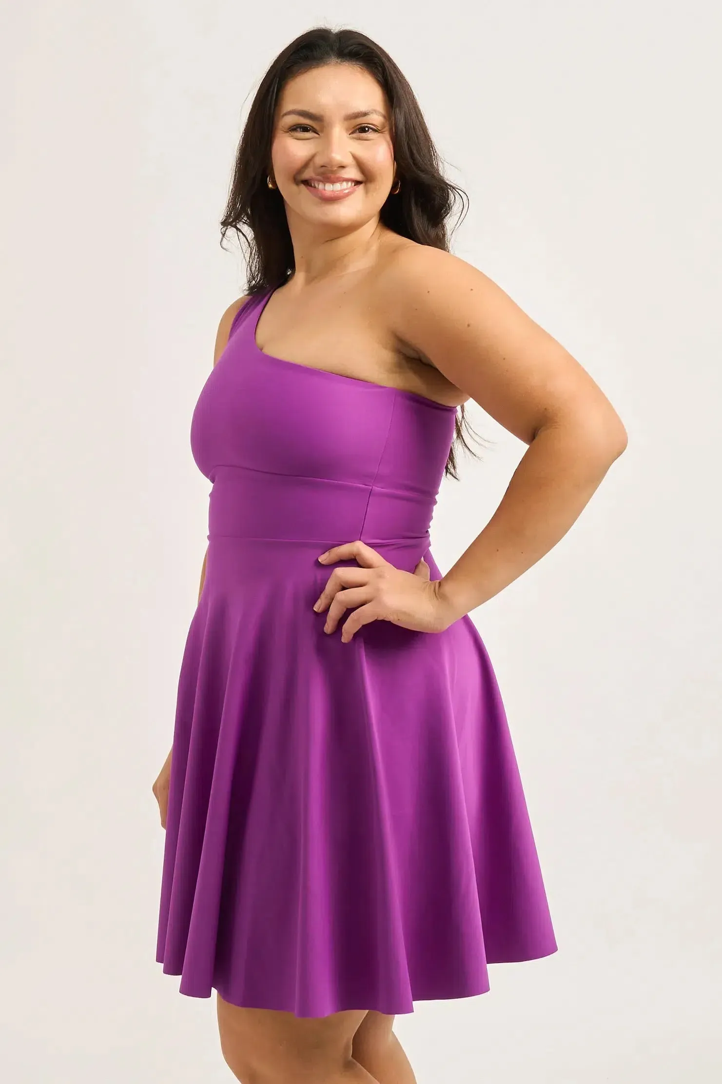 Performance One Shoulder Comfort Crop Mini Dress - Purple