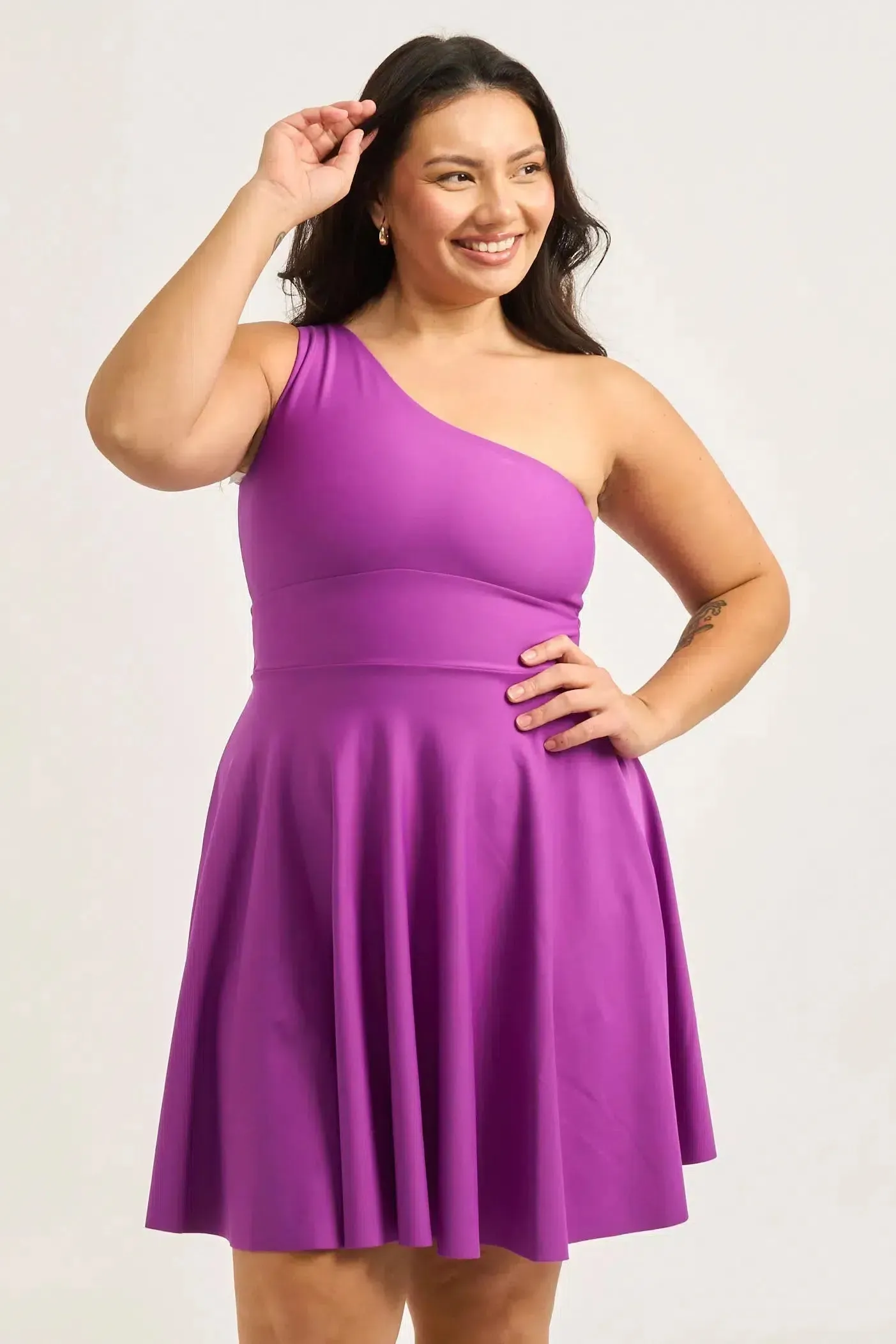 Performance One Shoulder Comfort Crop Mini Dress - Purple