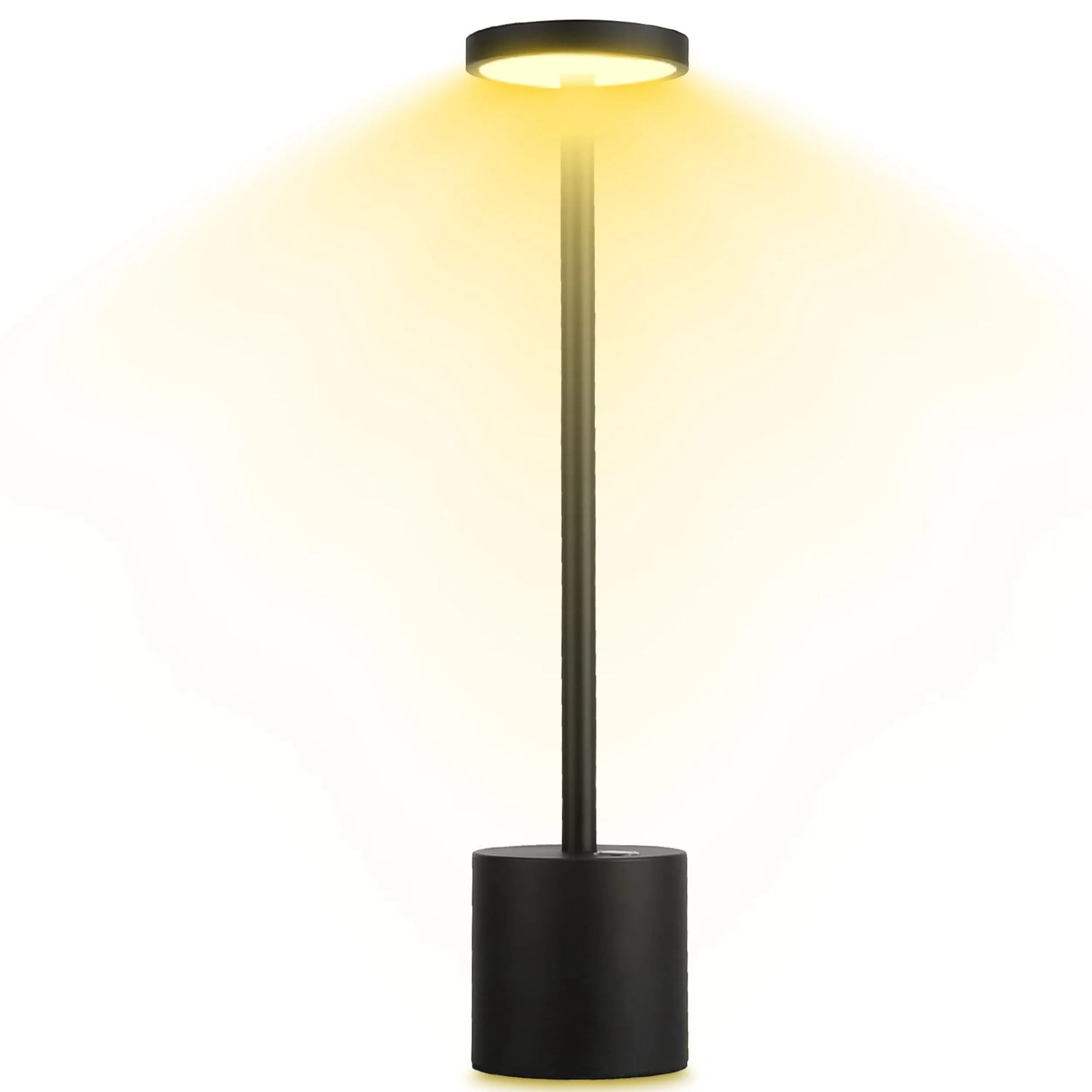 Portable LED Desk Lamp, Cordless & Rechargeable, Metal, Dimmable 3-Levels Brightness, for Bedside Nights, Battery Operated