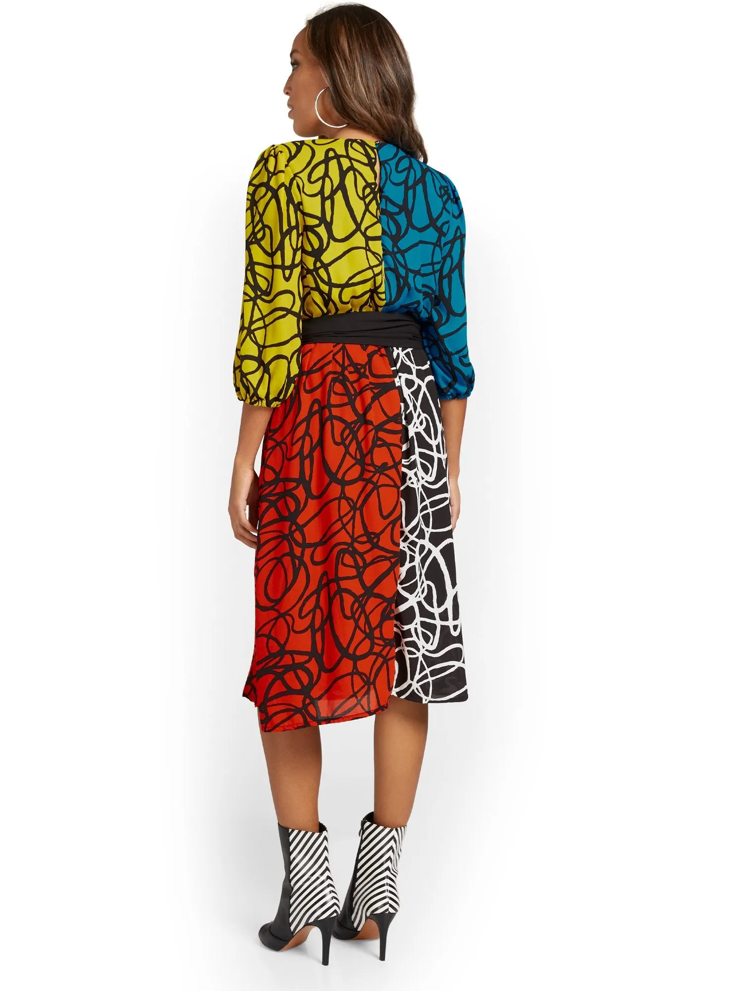 Printed Colorblock Wrap Dress