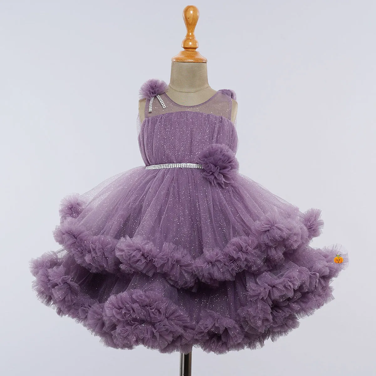Purple & Blue Frill Layered Girls Frock