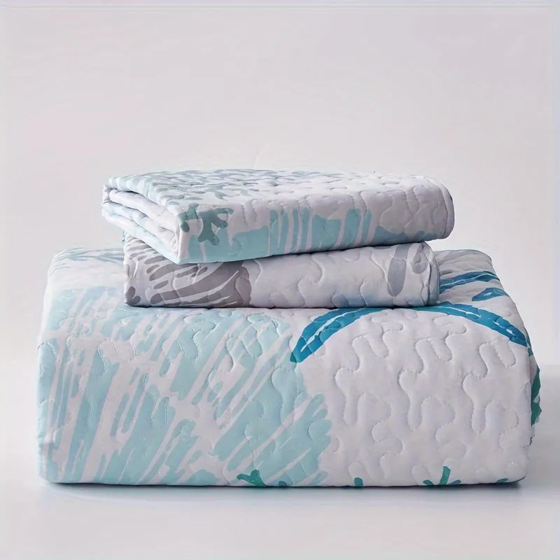 "Oceanic Flair" Soft & Lightweight 3pcs Coastal Bedding Set - Reversible Microfiber Quilt Cover With Coral Starfish Design, Includes 1 Quilt Cover And 2 Pillowcases (No Insert) - Perfect For All Seasons