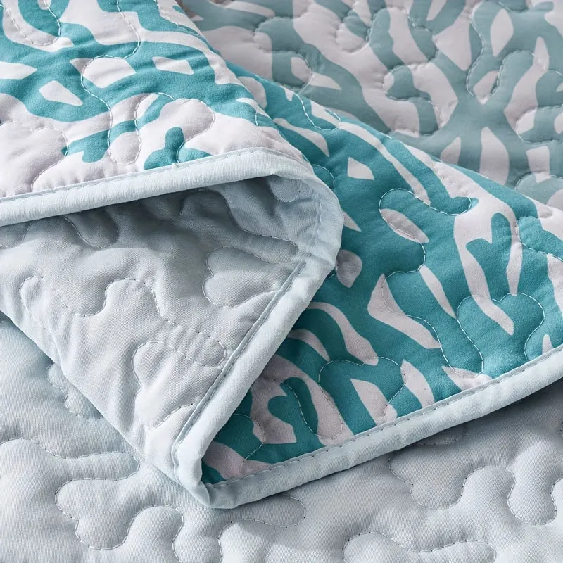 "Oceanic Flair" Soft & Lightweight 3pcs Coastal Bedding Set - Reversible Microfiber Quilt Cover With Coral Starfish Design, Includes 1 Quilt Cover And 2 Pillowcases (No Insert) - Perfect For All Seasons