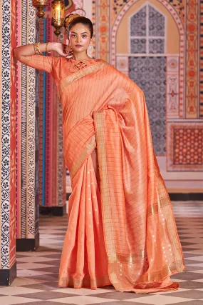 Redolent Orange Linen Cotton Silk Saree With Vestigial Blouse Piece