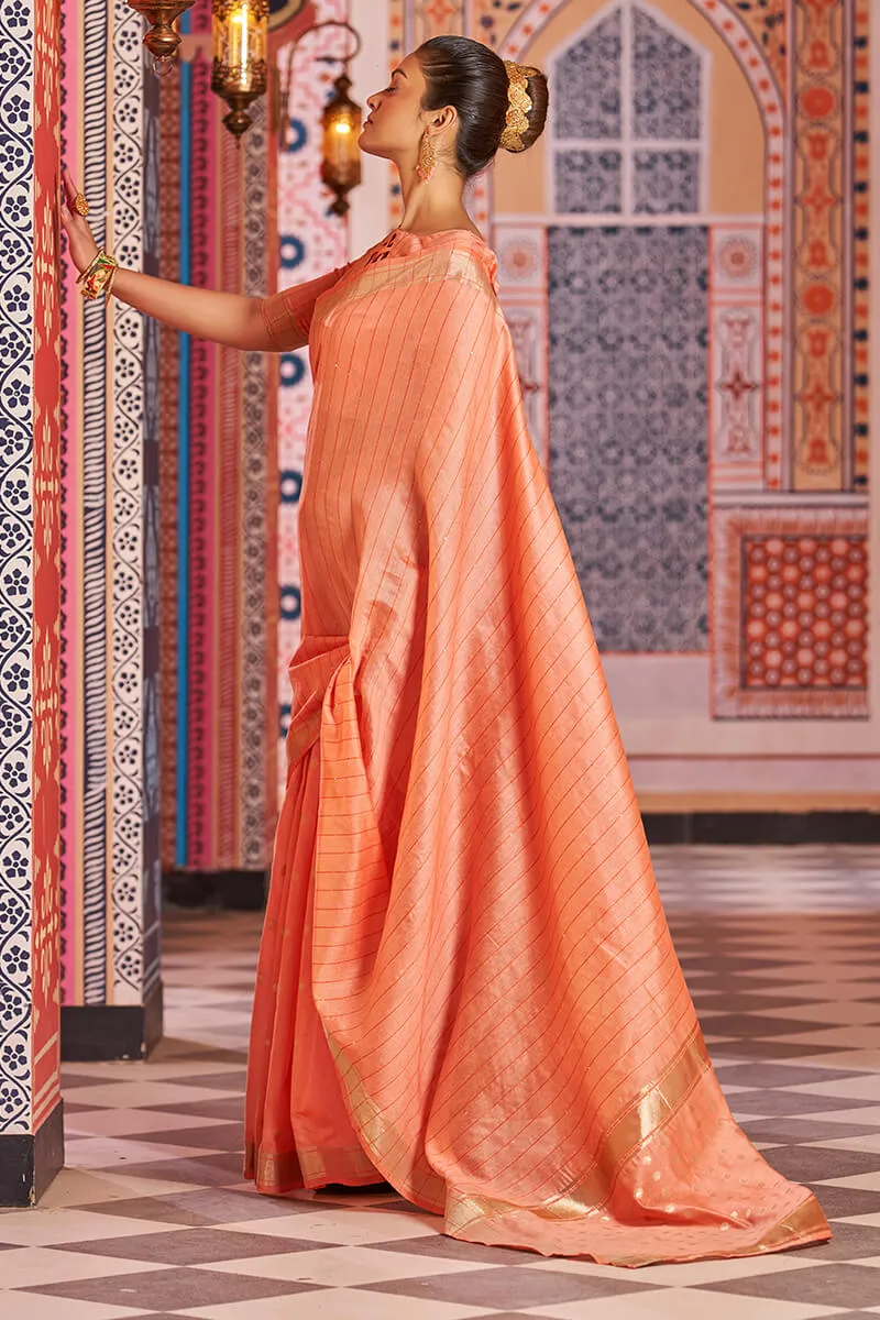 Redolent Orange Linen Cotton Silk Saree With Vestigial Blouse Piece