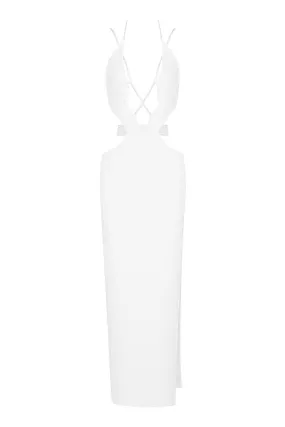 Sexy Deep V Crystal Strappy High Waist Cutout Bandage High Split Evening Maxi Dress
