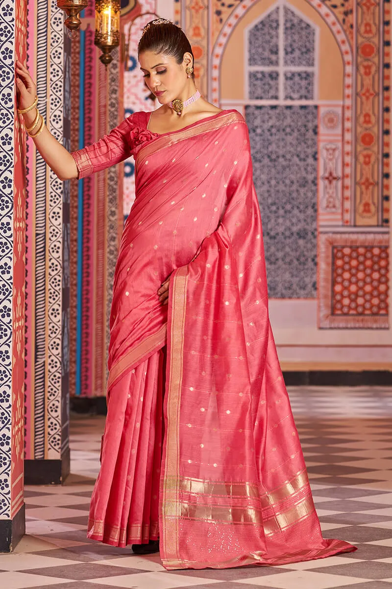 Splendiferous Red Linen Cotton Silk Saree With Amiable Blouse Piece