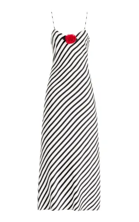Stripe Printed Silk Slip Dress with Rosette