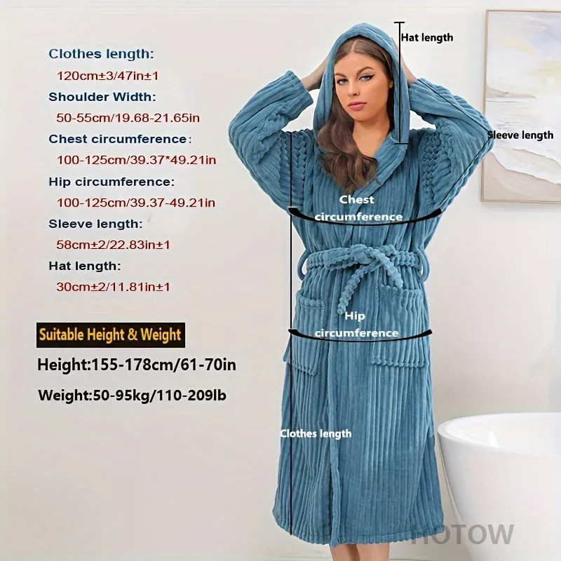 Super Soft Coral Velvet Hooded Bathrobe, Unisex Winter Warm Robe, Polyester & Polyamide Blend, Absorbent, Casual Knit Long Robe with Hood & Pockets, Machine Washable, Universal Space Theme, for Autumn & Winter - 350gsm Towel Fabric