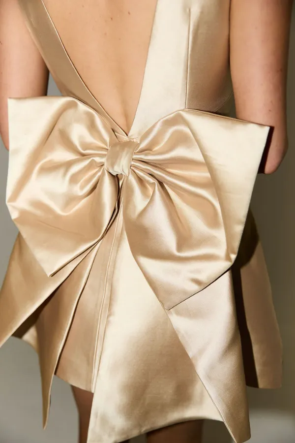 The Ultimate Muse Bow Detail Mini Dress	Gold