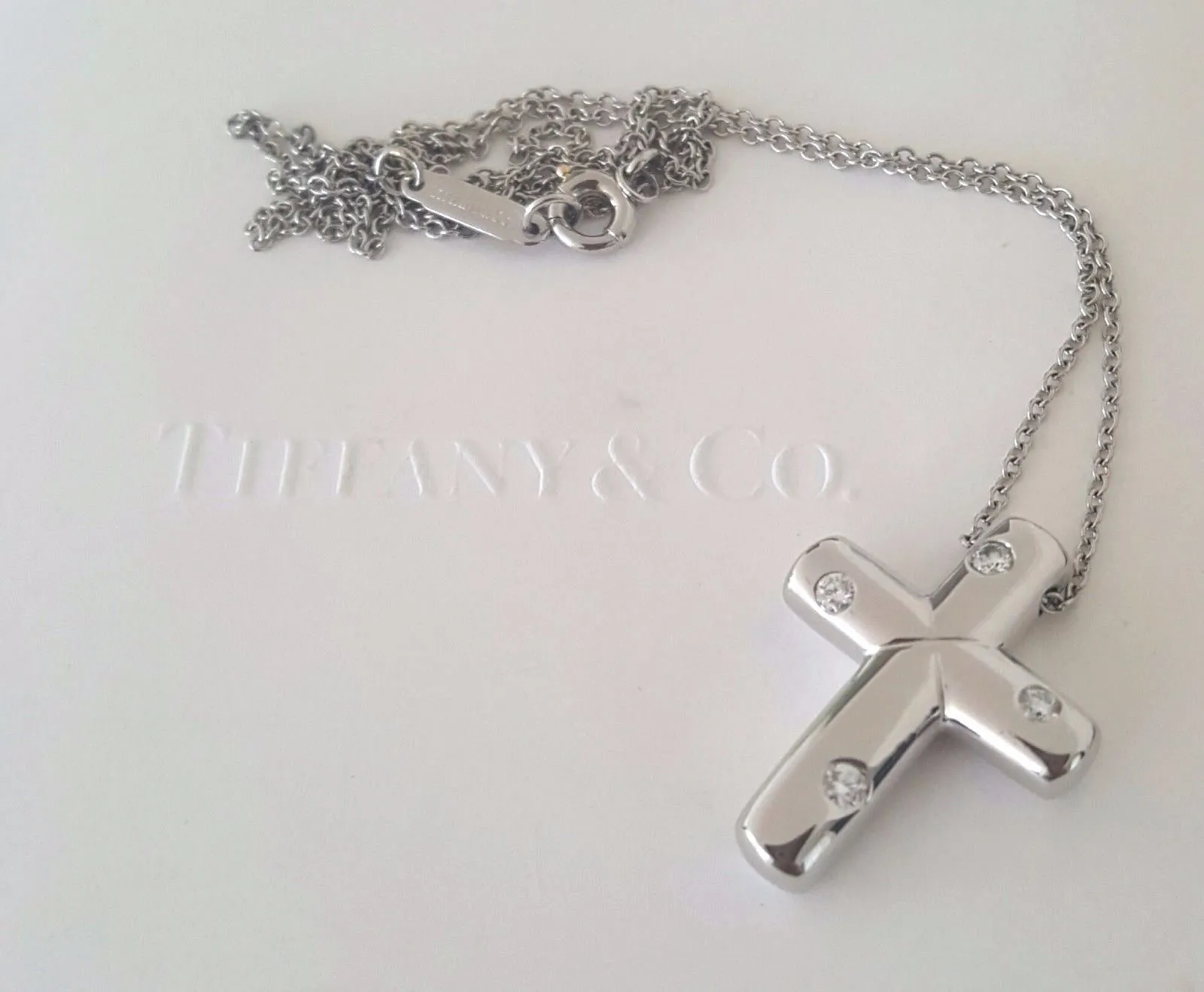 Tiffany & Co. Solid Platinum and Diamond Etoile Cross Necklace/Pendant