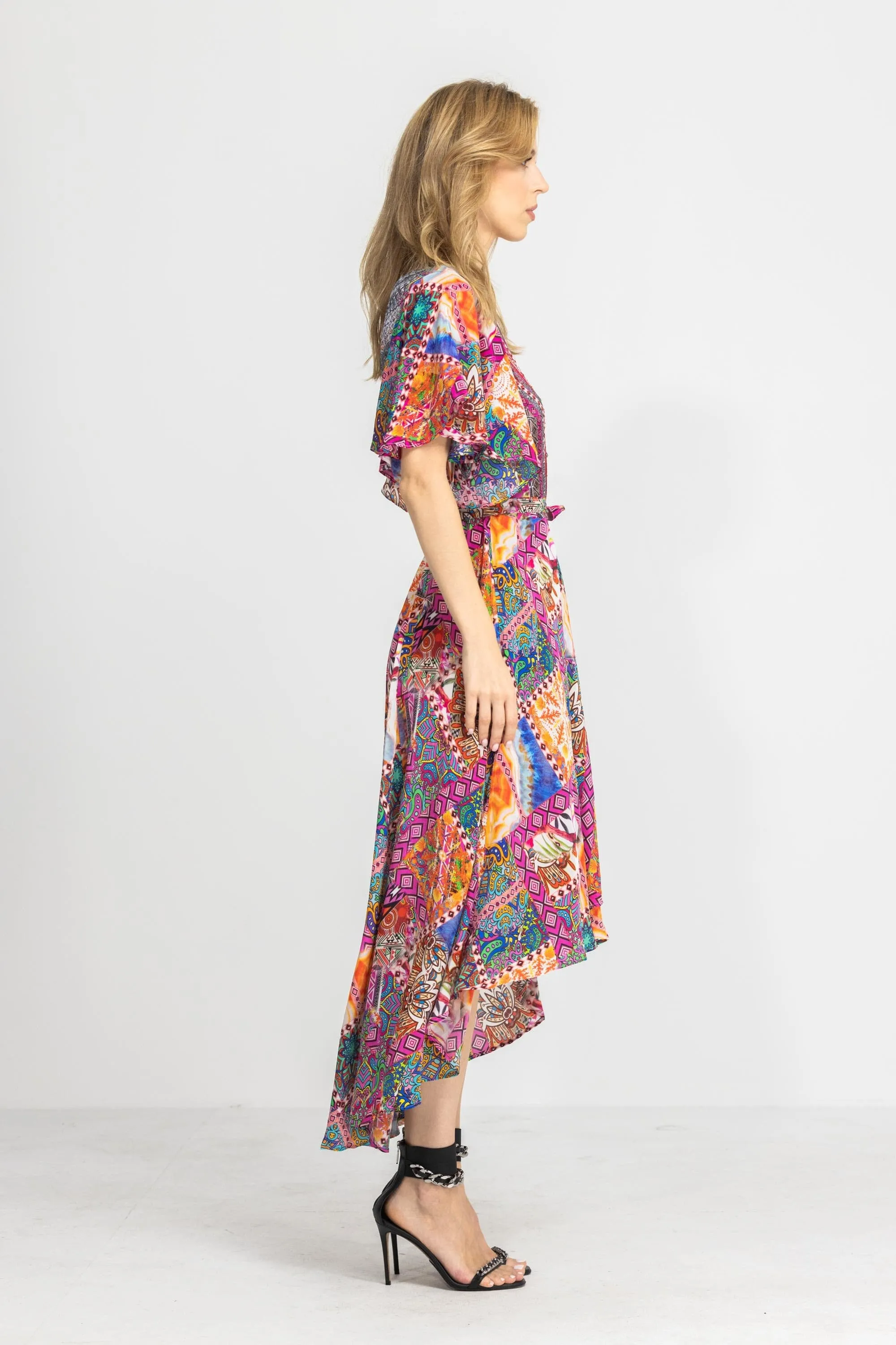 TUNISIA - WRAP DRESS WITH SHORT SLEEVE