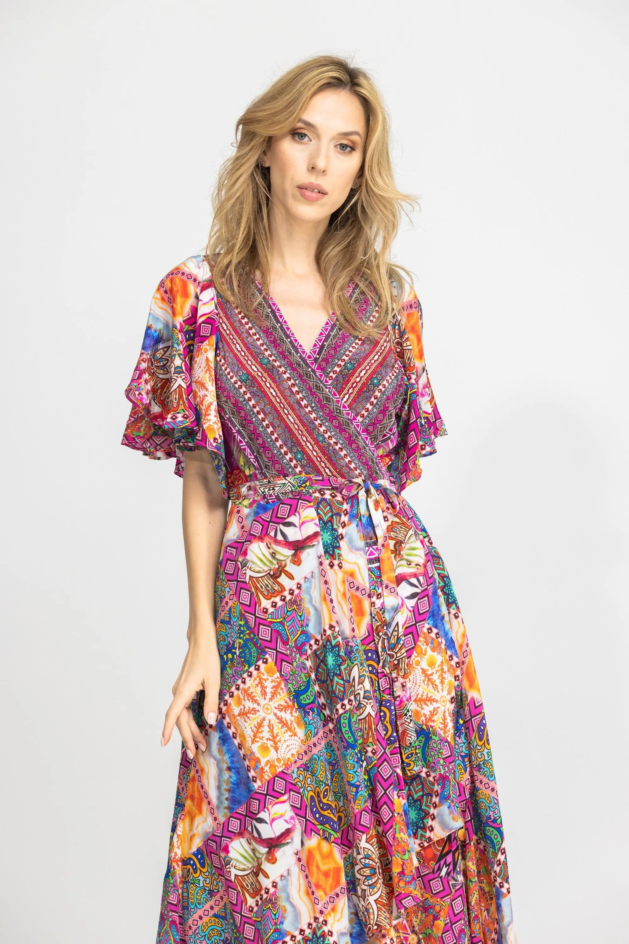 TUNISIA - WRAP DRESS WITH SHORT SLEEVE