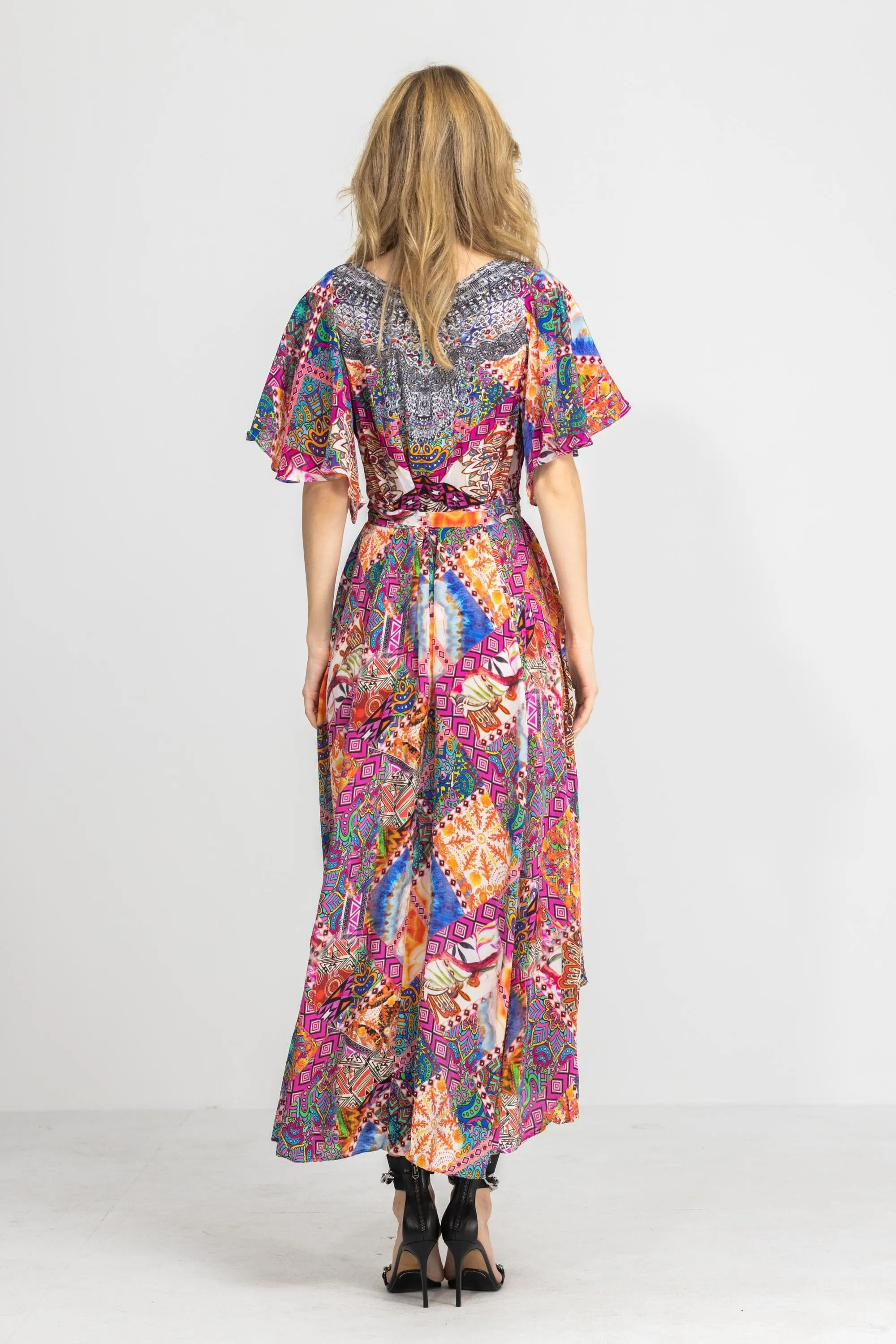 TUNISIA - WRAP DRESS WITH SHORT SLEEVE