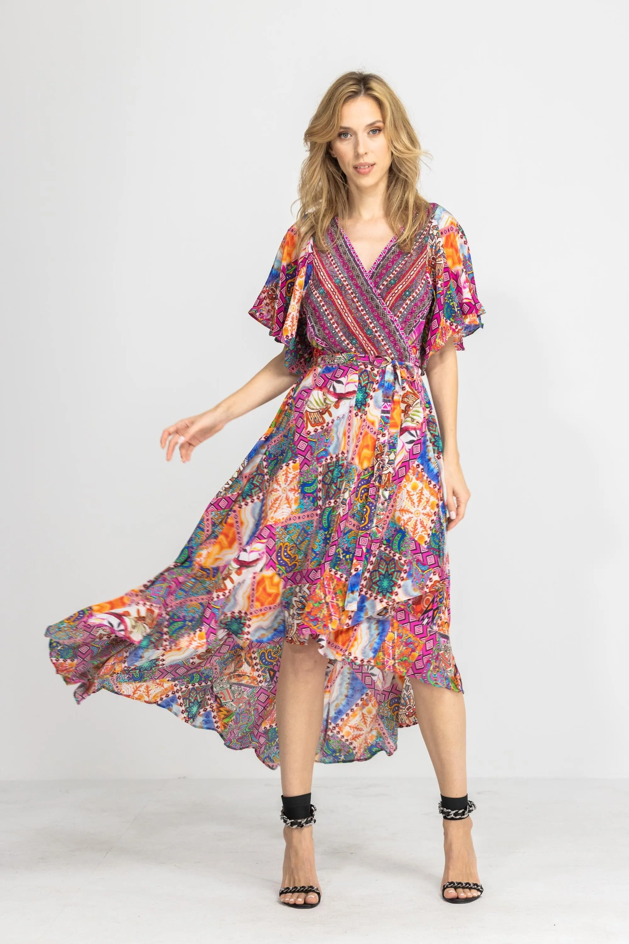 TUNISIA - WRAP DRESS WITH SHORT SLEEVE