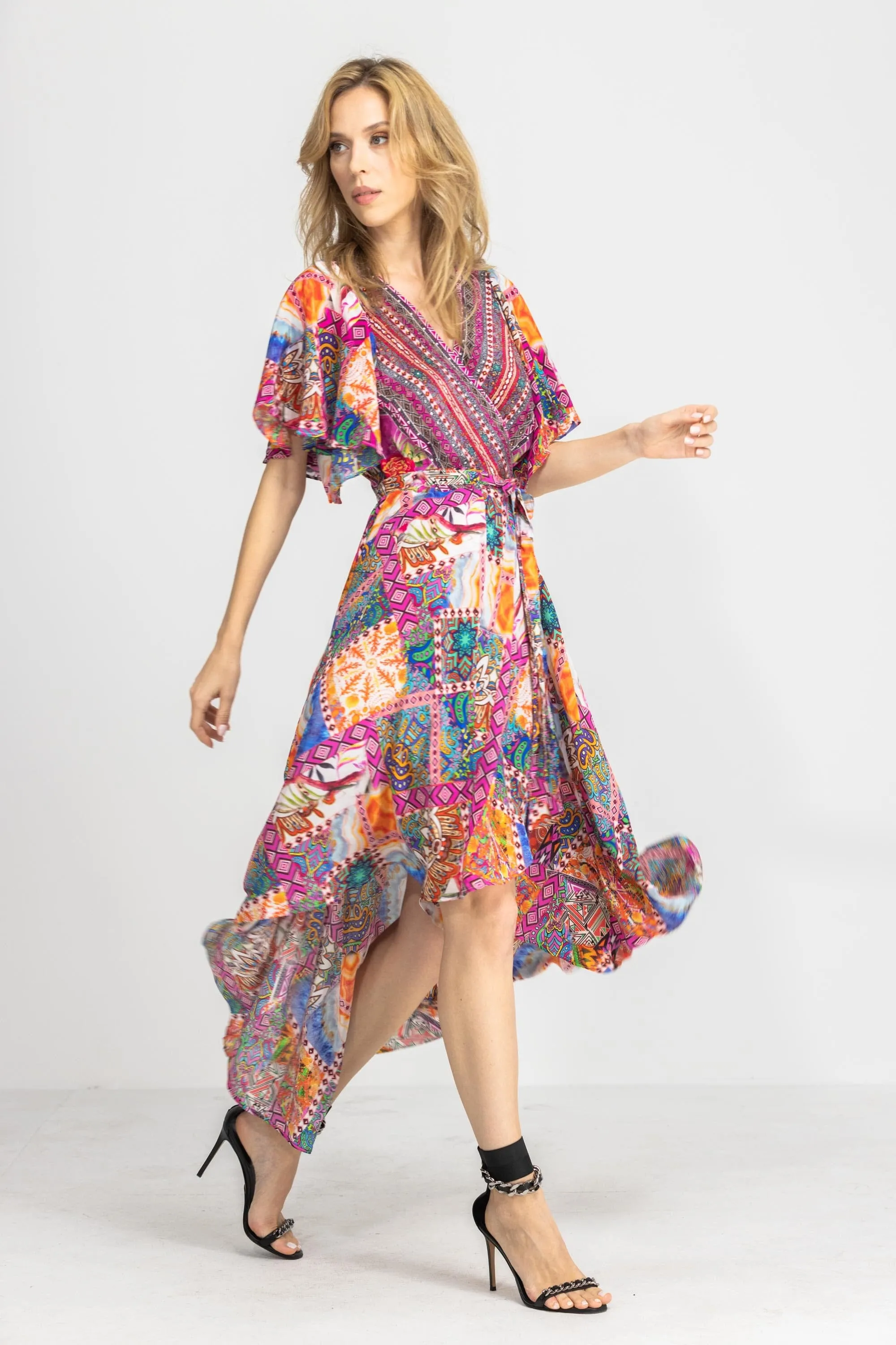 TUNISIA - WRAP DRESS WITH SHORT SLEEVE