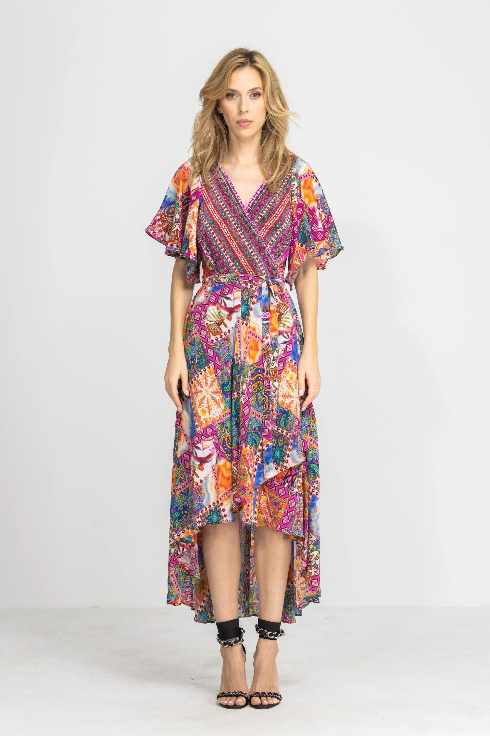 TUNISIA - WRAP DRESS WITH SHORT SLEEVE