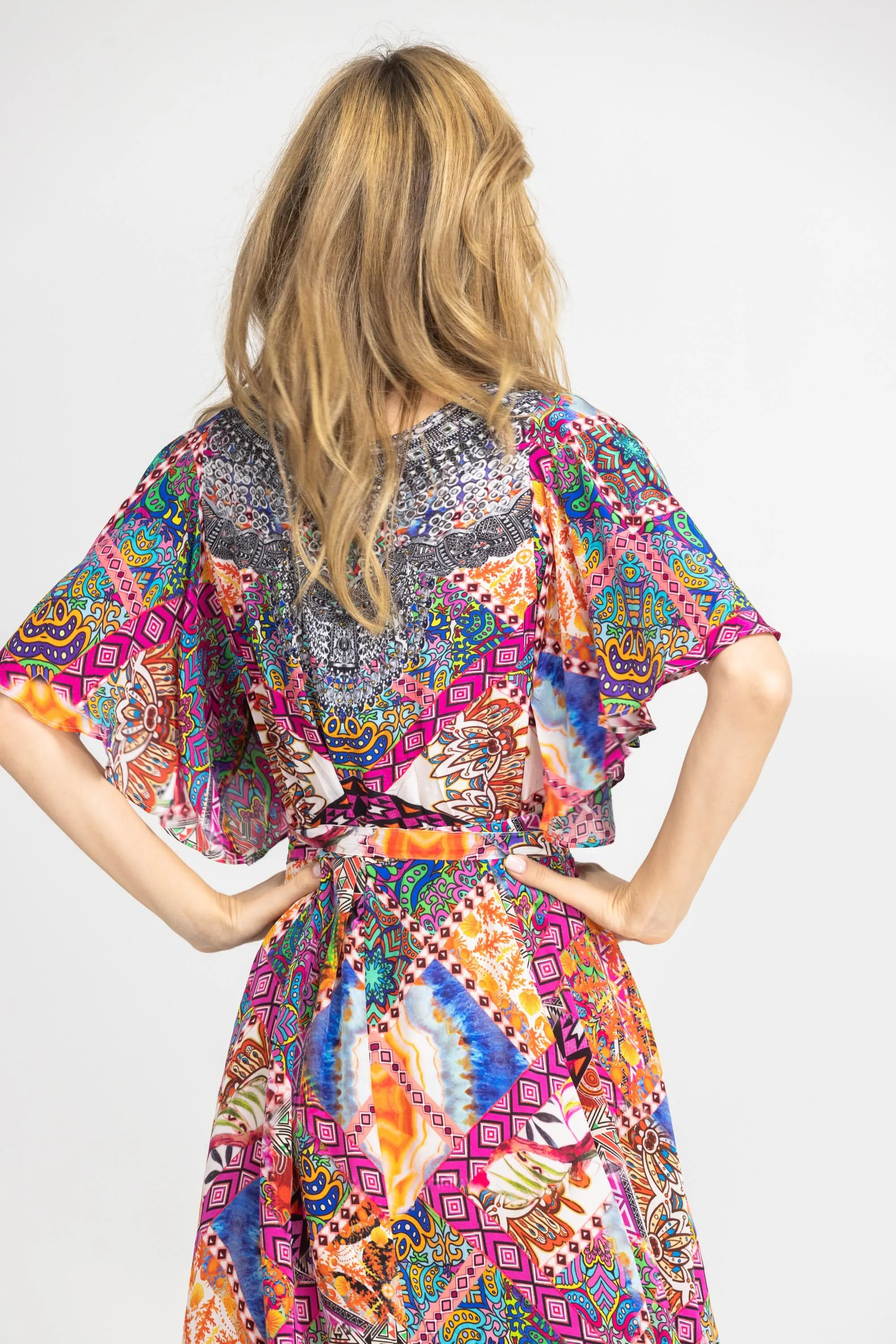 TUNISIA - WRAP DRESS WITH SHORT SLEEVE