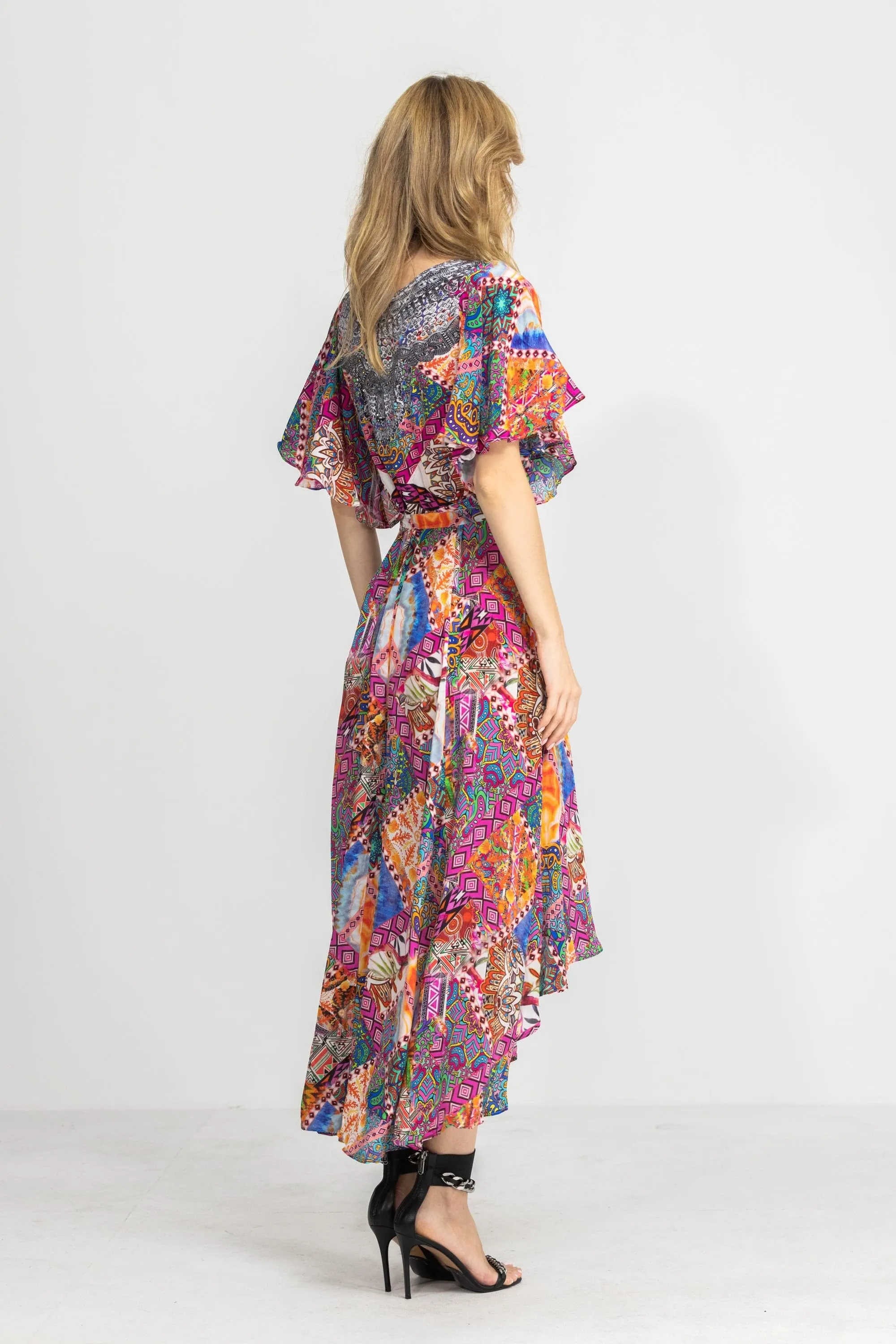 TUNISIA - WRAP DRESS WITH SHORT SLEEVE