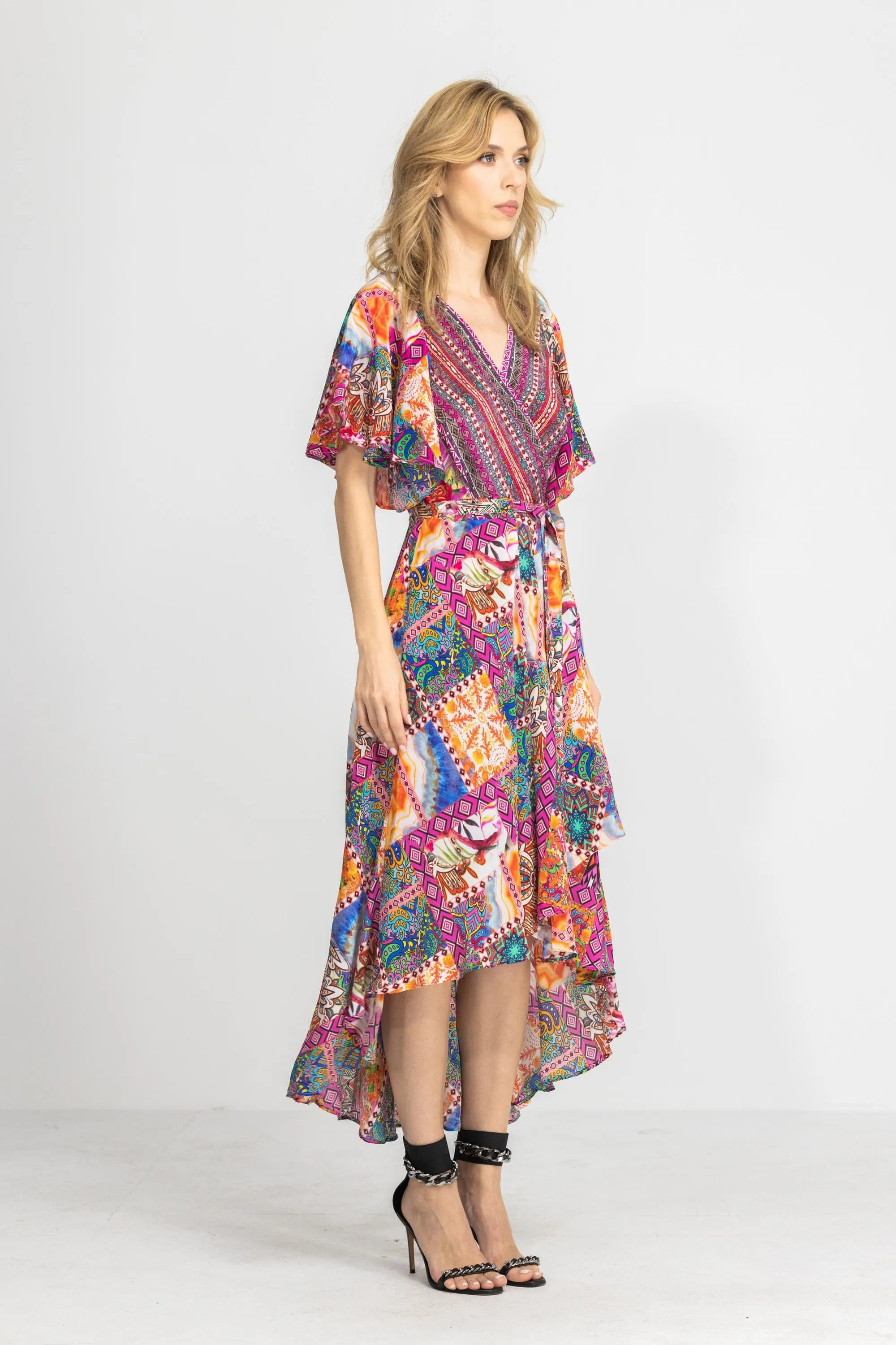 TUNISIA - WRAP DRESS WITH SHORT SLEEVE